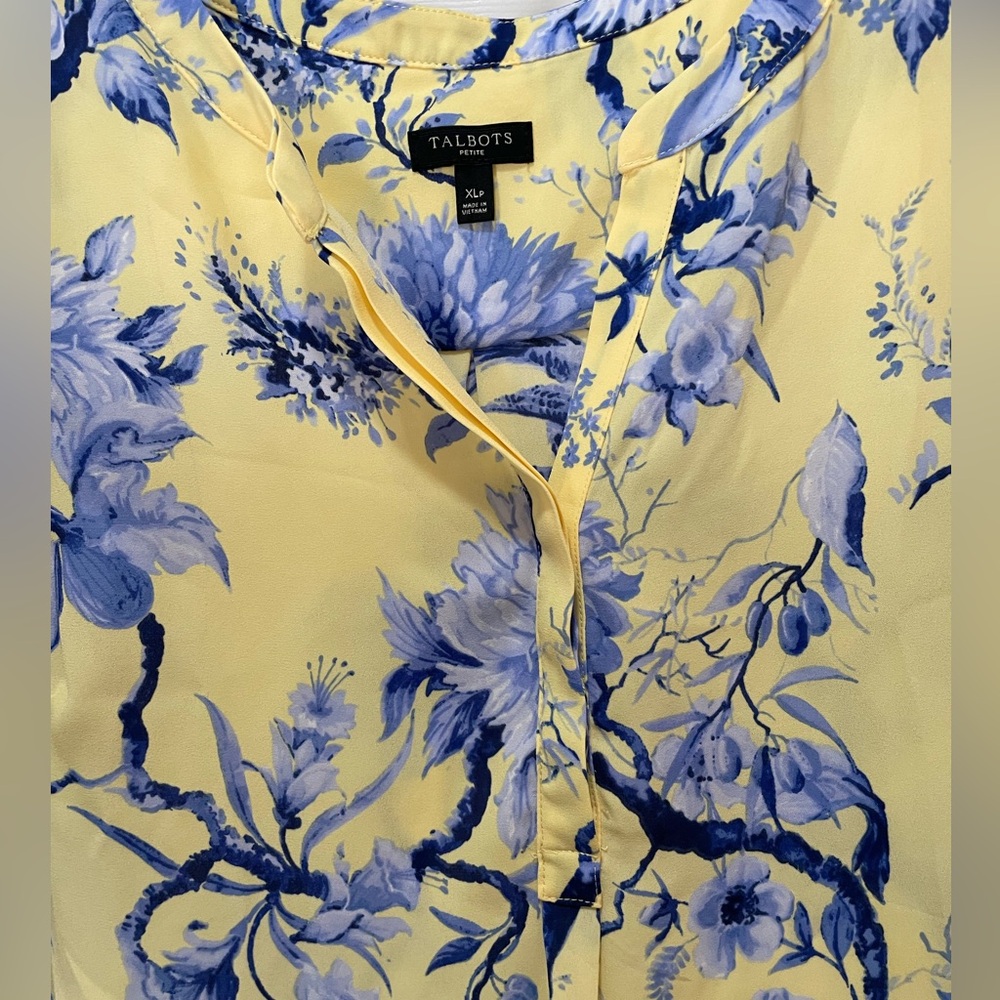 NWOT Women’s Talbots Yellow and Blue Floral 3/4 Sleeve Blouse size XL Petite - Picture 5 of 6
